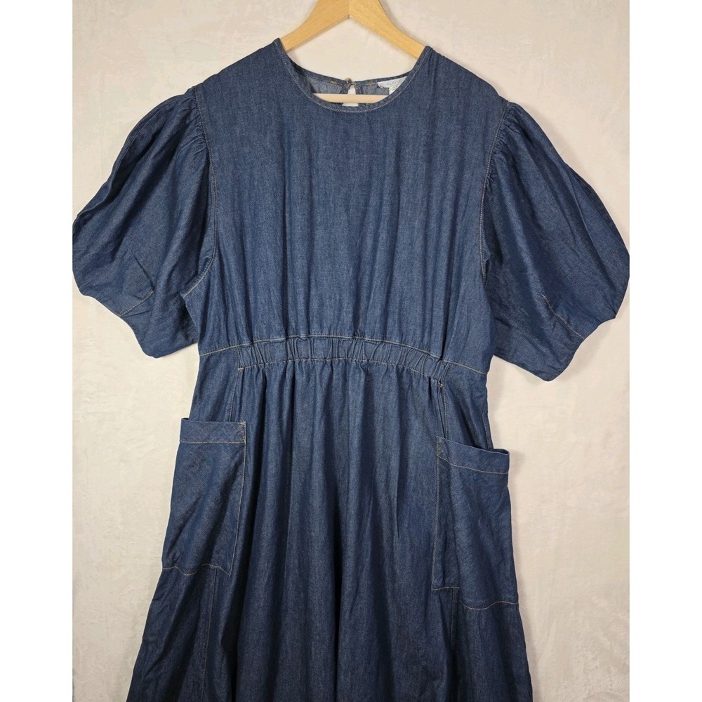 NWT ALIGNE Harlin Denim Midi Dress UK18 US14 Cotton Puff Sleeve Pockets Blue - Picture 5 of 14